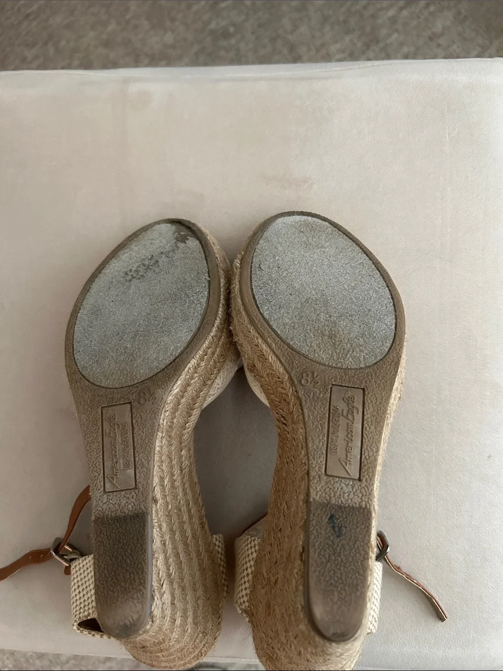 Cream Lace Espadrille Wedges with Brown Ankle Straps